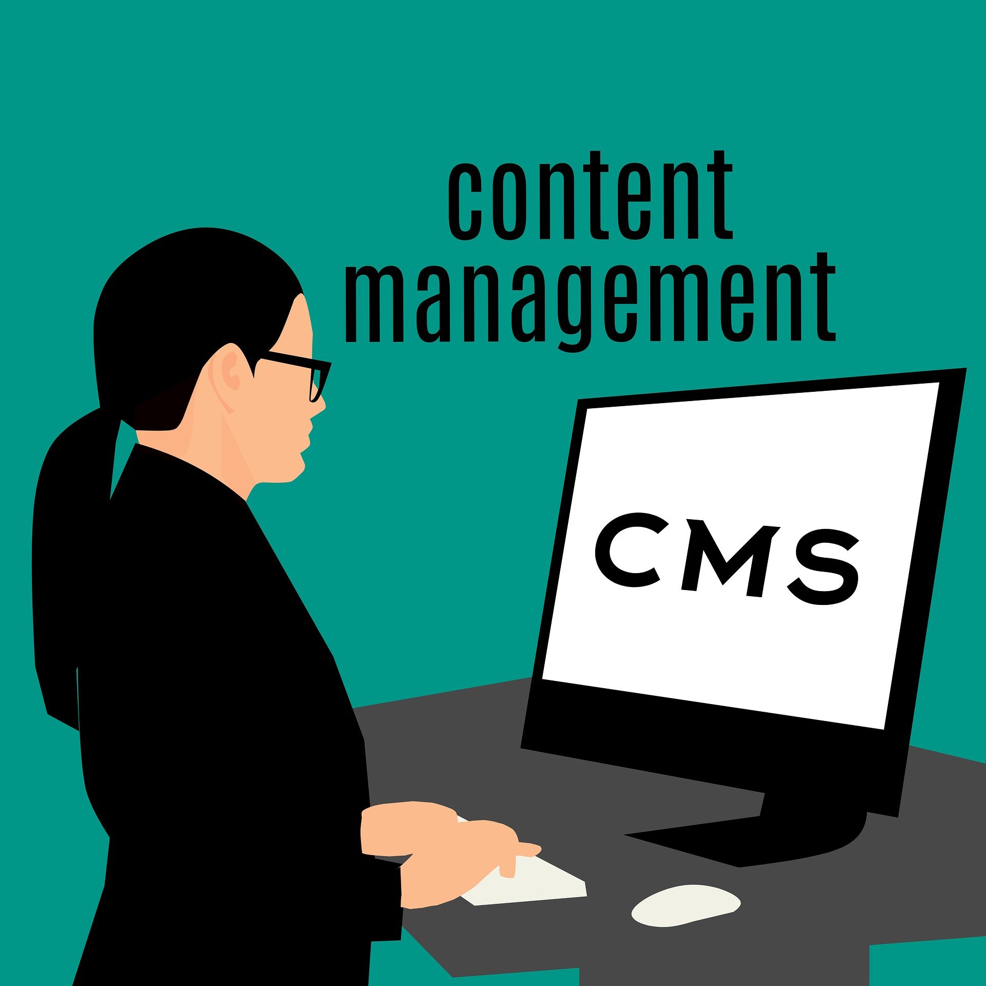 Animated picture of a lady using a content management system