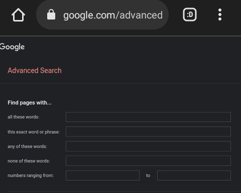 Homepage of Google advanced search.
