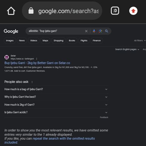 A specific search result for "buy Ijebu Garri."